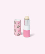 Unscented Pusheen lip balm has pink packaging with strawberry graphics. 